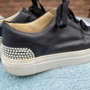 AGL Black Leather Sneakers - Pearl Embellishments